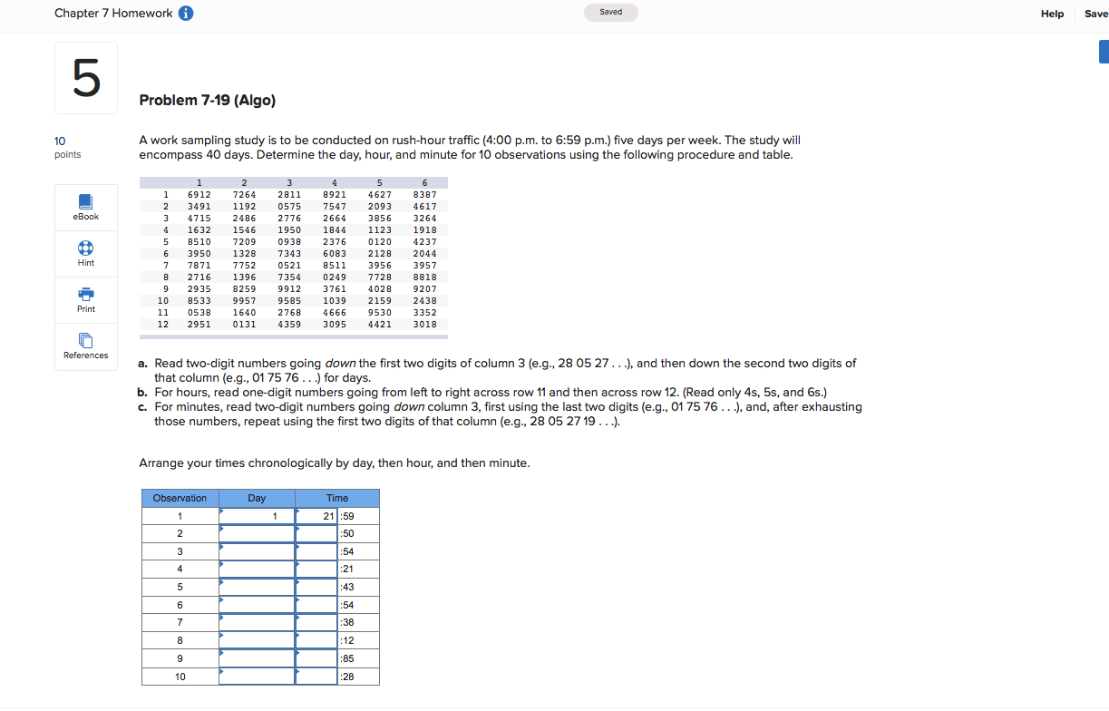 Chapter 7 Homework a Saved Help Save 5 Problem