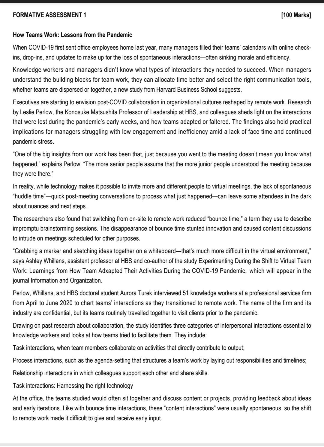 FORMATIVE ASSESSMENT 1 [100 Marks] How Teams