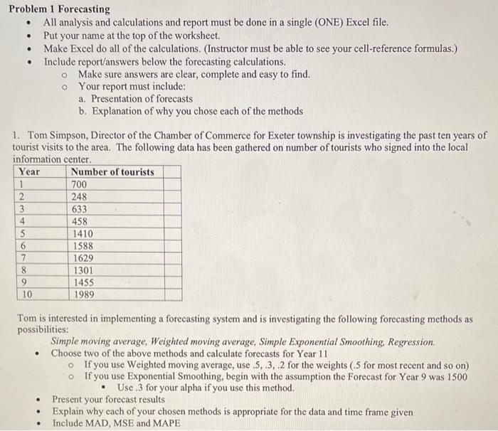 Problem 1 Forecasting - All analysis and
