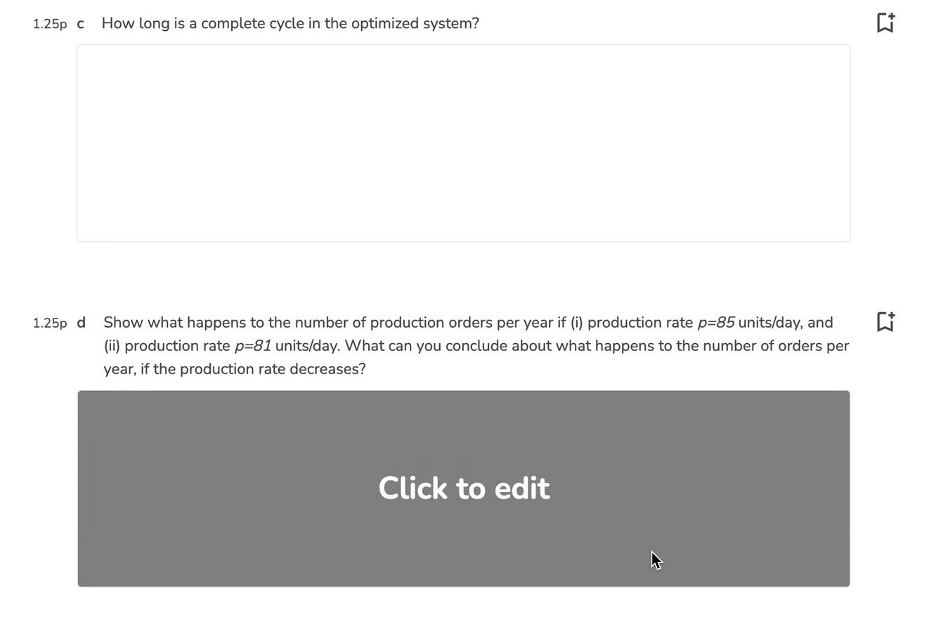 1.25p a Consider a Production Order Quantity