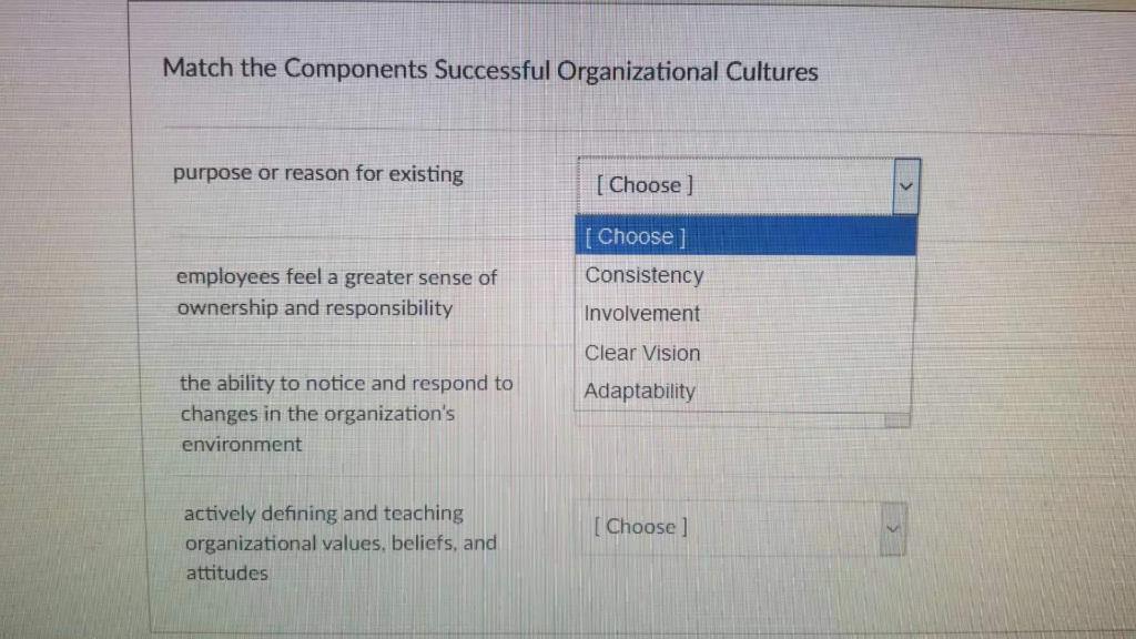 Match the Components Successful Organizational