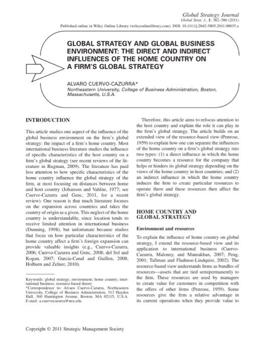 Summarize the Article Global Strategy Journal