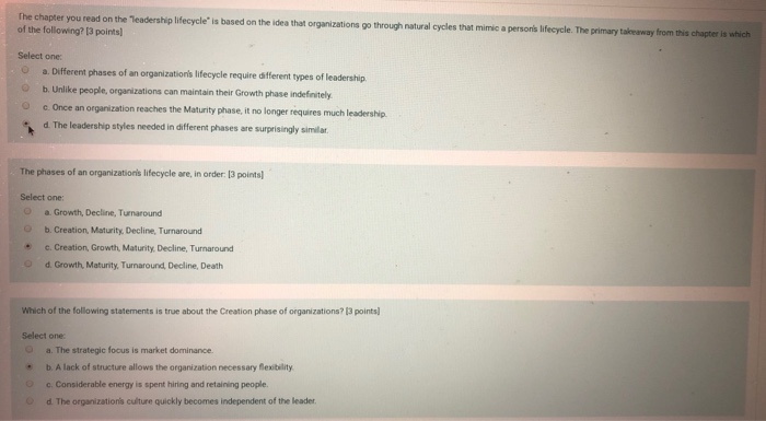 The chapter you read on the leadership lifecycle