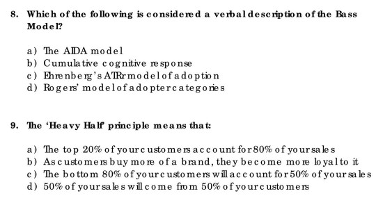 Mark 1008 Consumer Behaviour Question 8. Which of