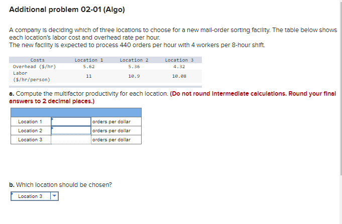 Additional problem 02-01 (Algo) A company is