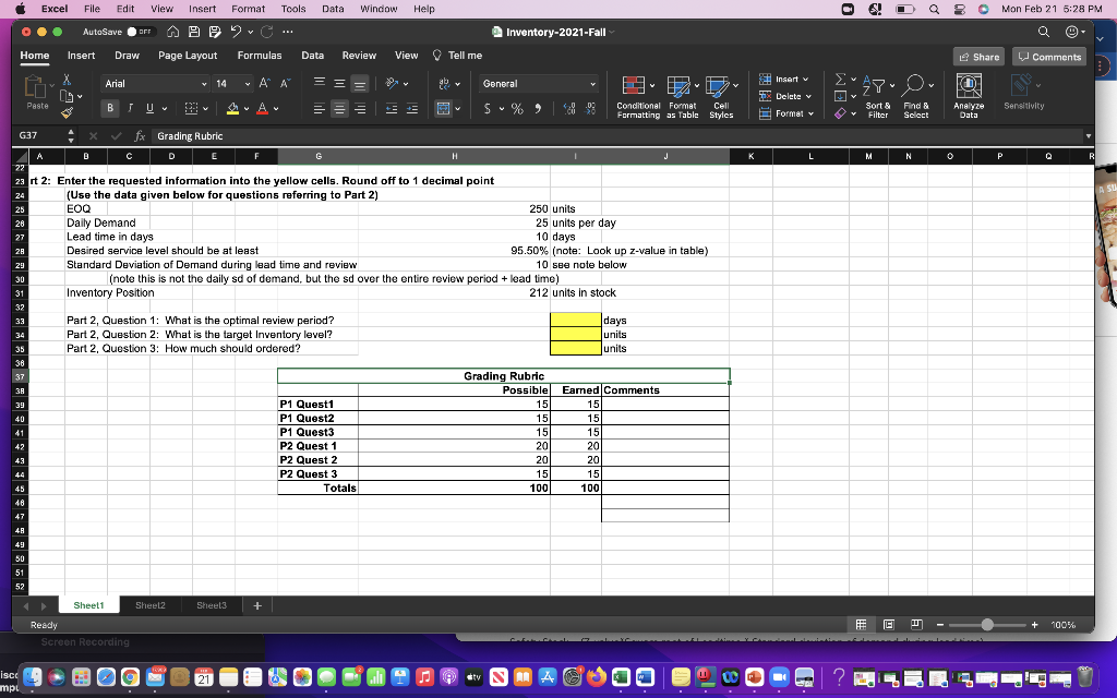 Excel Format Tools Data Window Help O Mon Feb 21