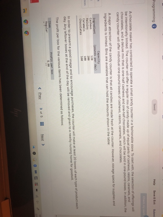 Programming 6 Saved Help Save & Exit Submi A