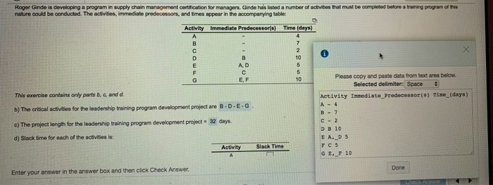Roger Ginde is developing a program in supply