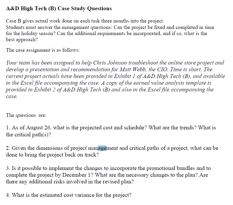 A&D High Tech (B) Case Study Questions Case B