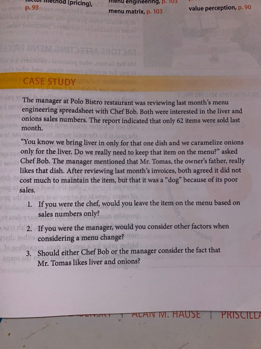 (pricing), p. 93 engineering, p. 103 menu matrix,