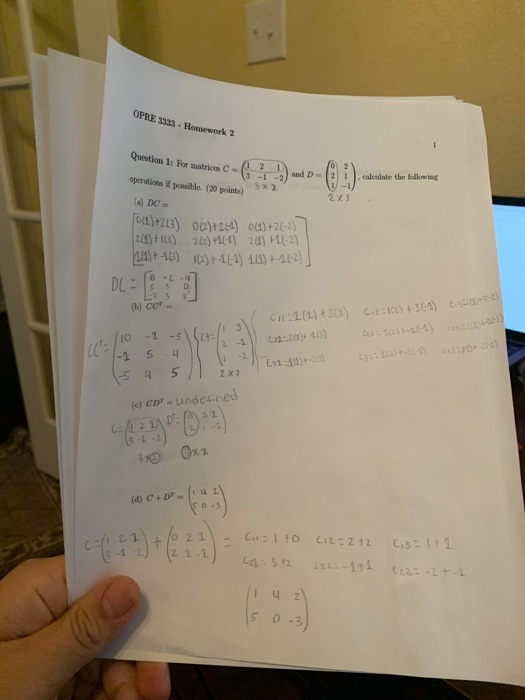 OPRE 3333 - Homework 2 Question 1: For matricus