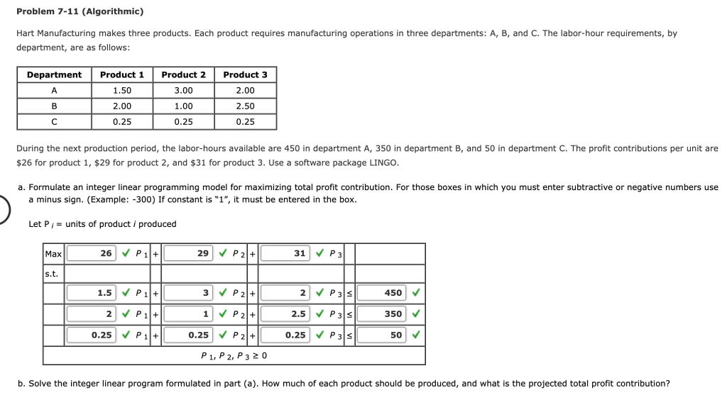 Problem 7-11 (Algorithmic) Hart Manufacturing