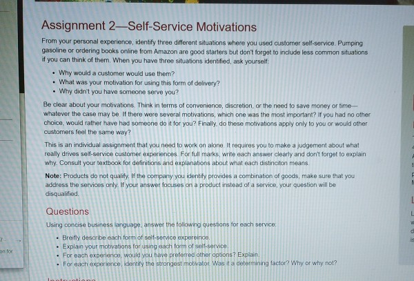 . Assignment 2-Self-Service Motivations From your