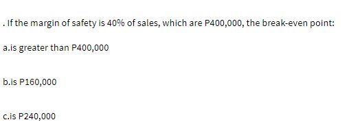 . If the margin of safety is 40% of sales, which