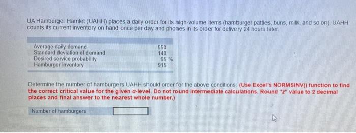 I need help solving this problem UA Hamburger