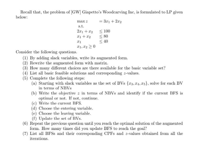 < 40 Recall that, the problem of [GW] Giapetto's