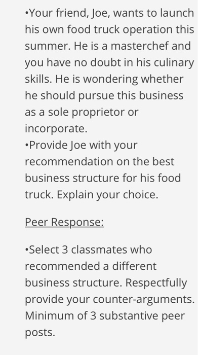 Your friend, Joe, wants to launch his own food