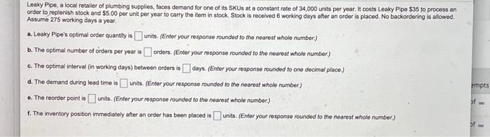 Leaky Pipe, a local retailer of plumbing