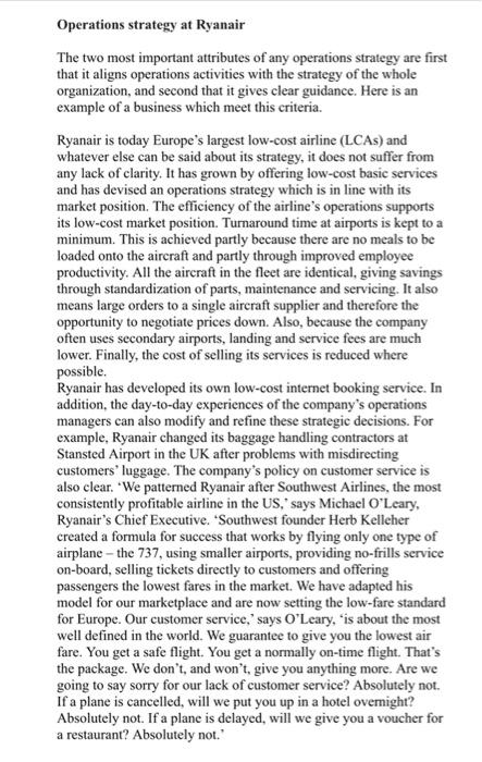 Operations strategy at Ryanair The two most