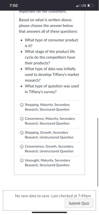 7:49 Question 1 0 pts Tiffany works for a company