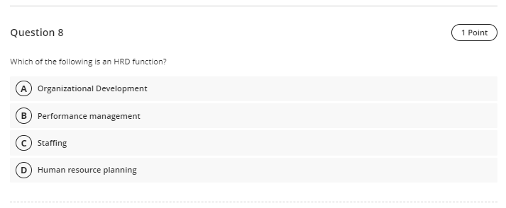 Question 8 1 Point Which of the following is an