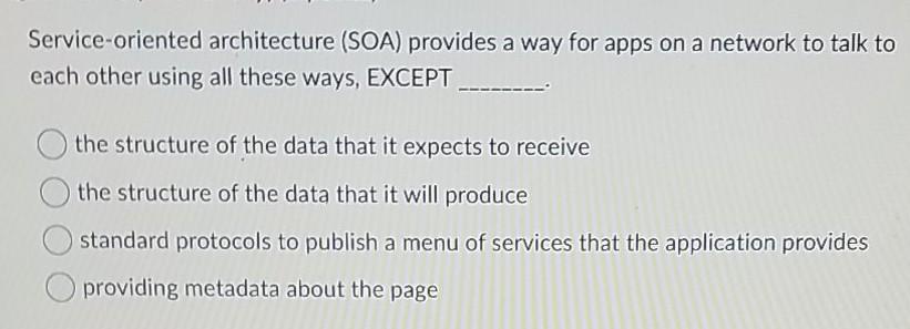 Service-oriented architecture (SOA) provides a