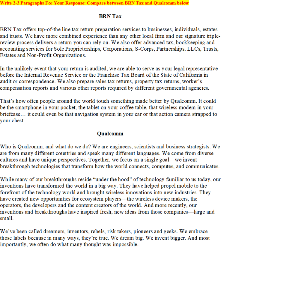 Write 2-3 Paragraphs For Your Response: Compare
