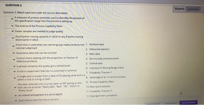 QUESTION 2 20 points Question 2. Match each term