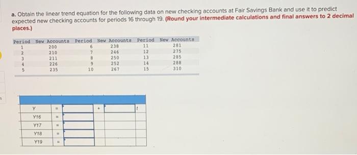 please help ! thanks a. Obtain the linear trend