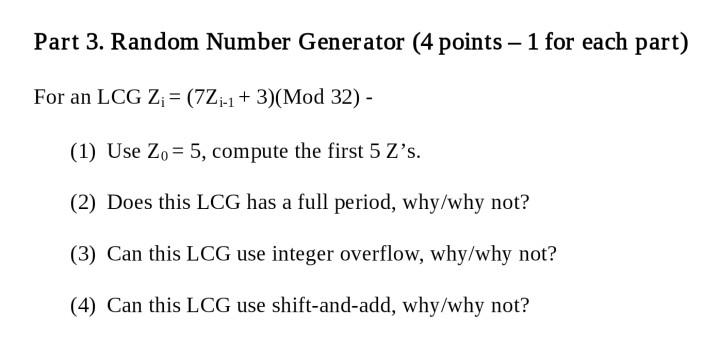 Part 3. Random Number Generator (4 points 1 for