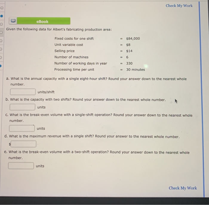 Check My Work eBook Given the following data for