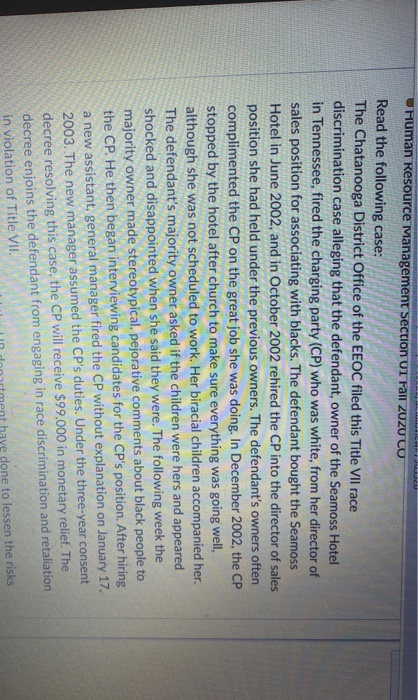 Human Resource Management Section Of Fall ZUZU CU