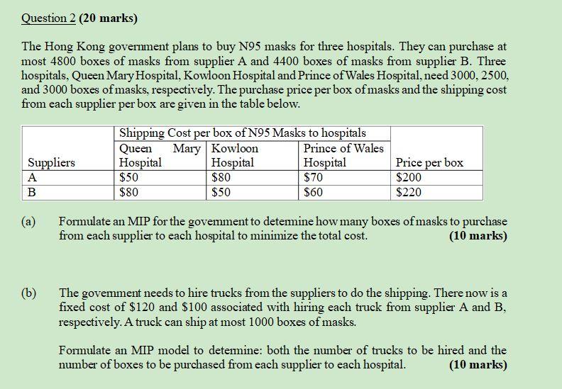 Question 2 (20 marks) The Hong Kong government