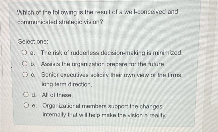 Which of the following is the result of a