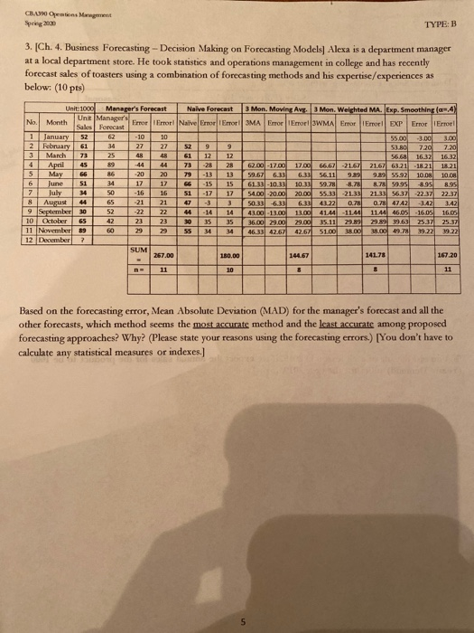 forecasting please show each step CBA Oeste Mag