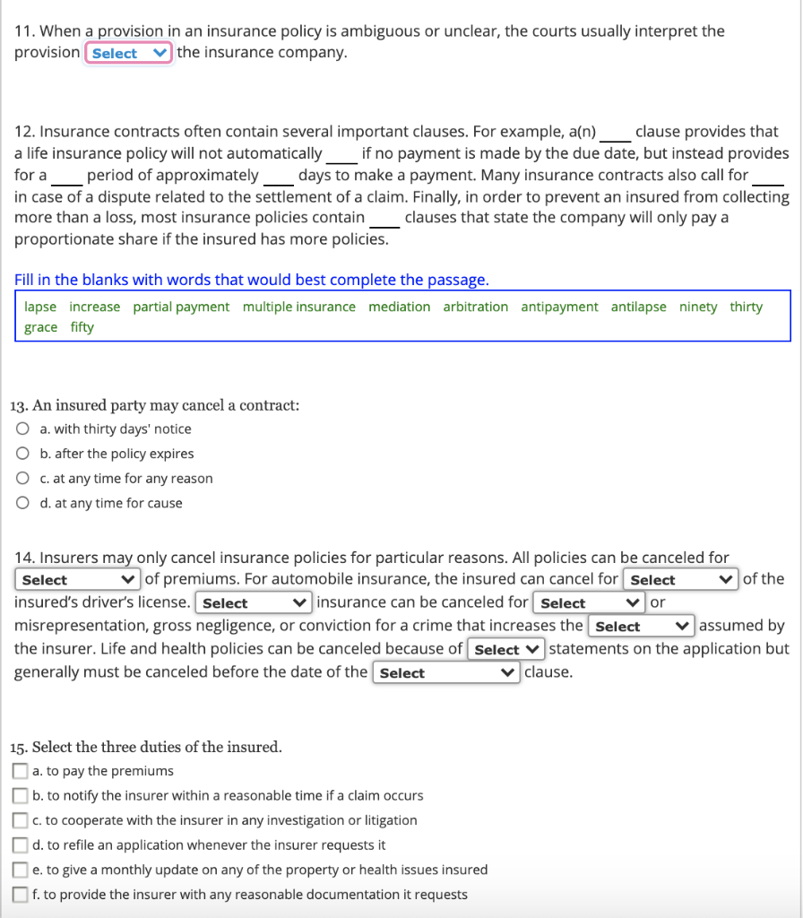 11. When a provision in an insurance policy is