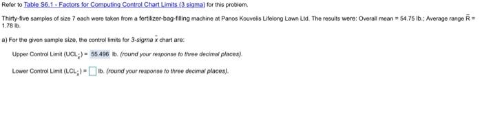 Refer to Table 86.1 - Factors for Computing