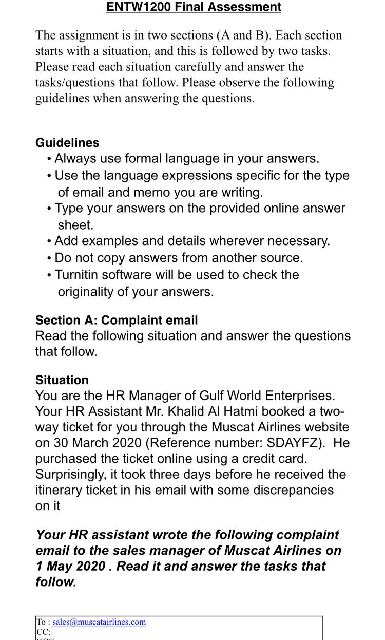 ENTW1200 Final Assessment The assignment is in