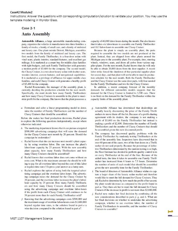 pls use excel Case#2 Module2 Instructions: Answer