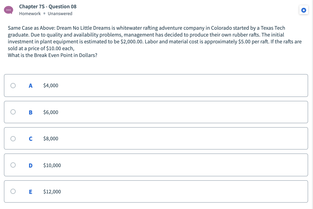 Chapter 75 - Question 08 Homework. Unanswered