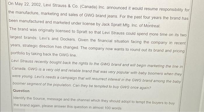 mkt On May 22, 2002, Levi Strauss & Co. (Canada)