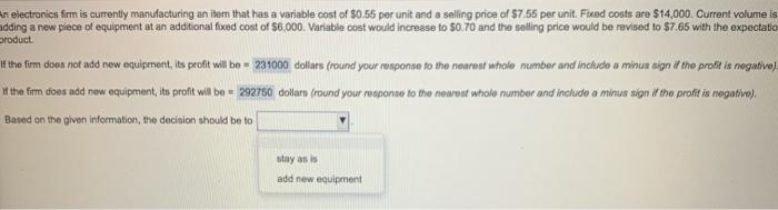 had to split up question An electronics firm is