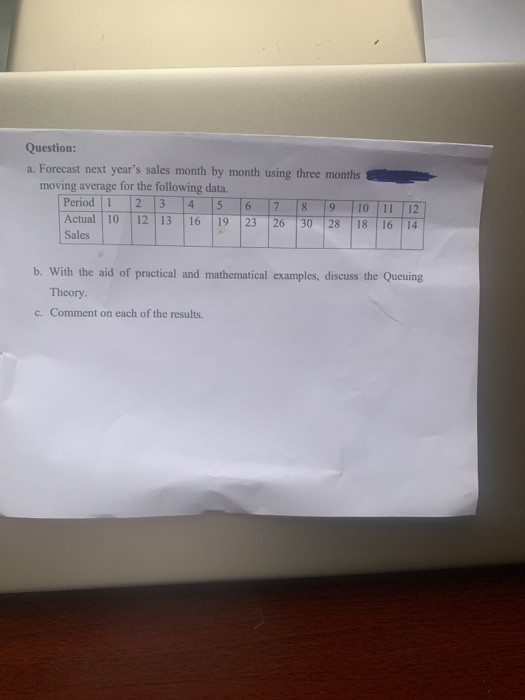 Question: a. Forecast next year's sales month by