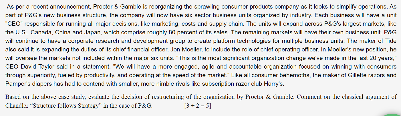 As per a recent announcement, Procter & Gamble is