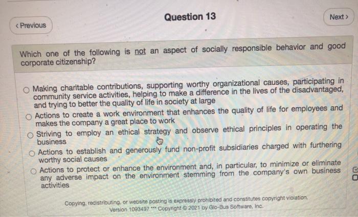 Question 13 Next > < Previous Which one of the