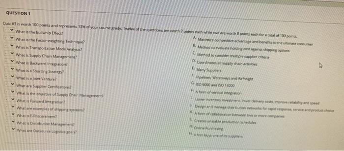 help ! QUESTION 1 Quis 3 is worth 100 points and