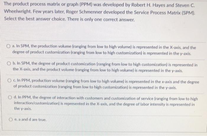 The product process matrix or graph (PPM) was