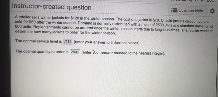Instructor-created question Question Help A