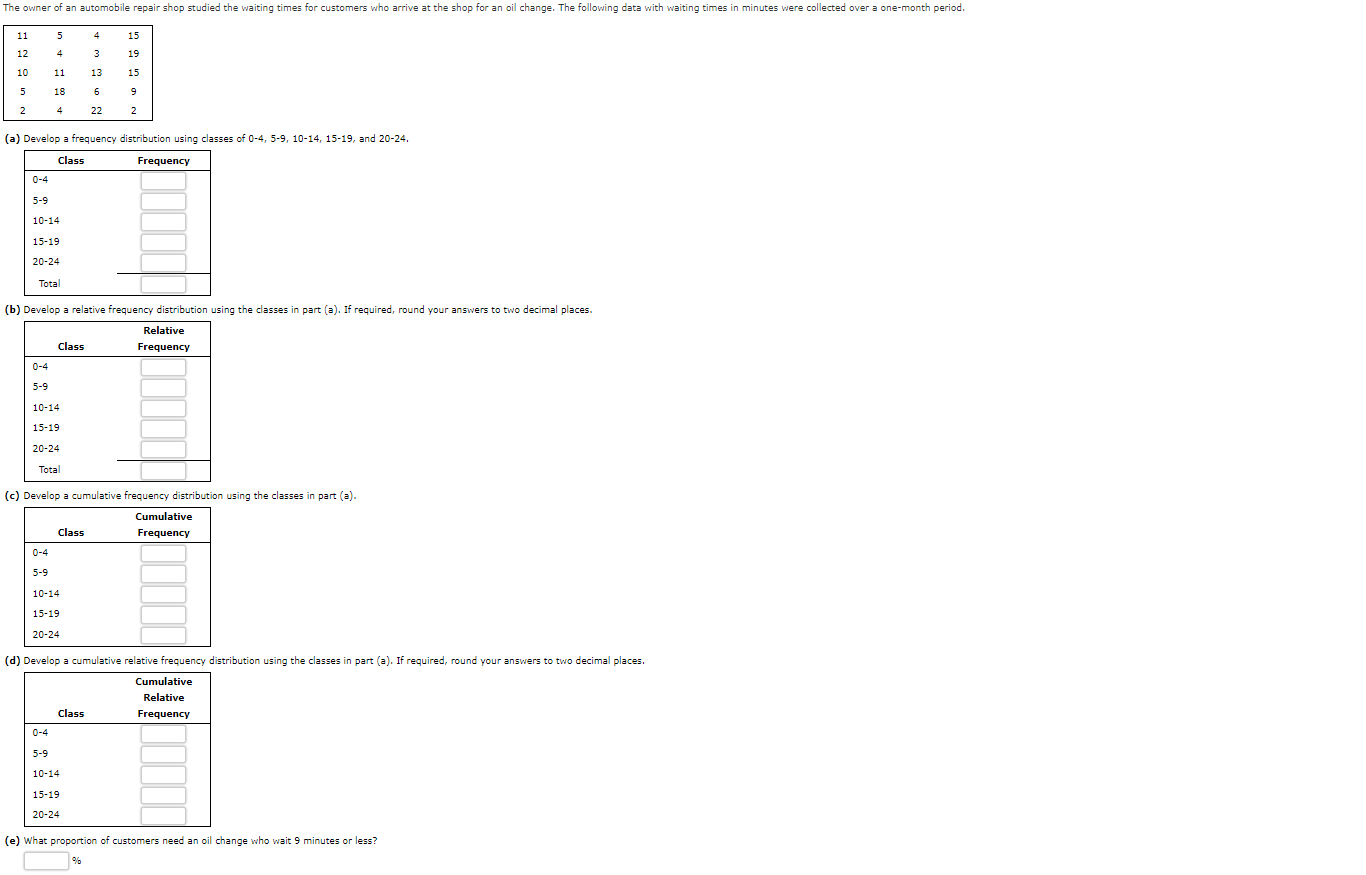 (a) Develop a frequency distribution using