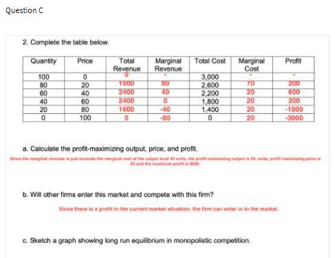 Question 2. Complete the table below. Quantity